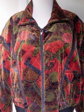Suzelle Vintage 90's Y2K Velvet Printed Puffer Bomber Jacket Large
